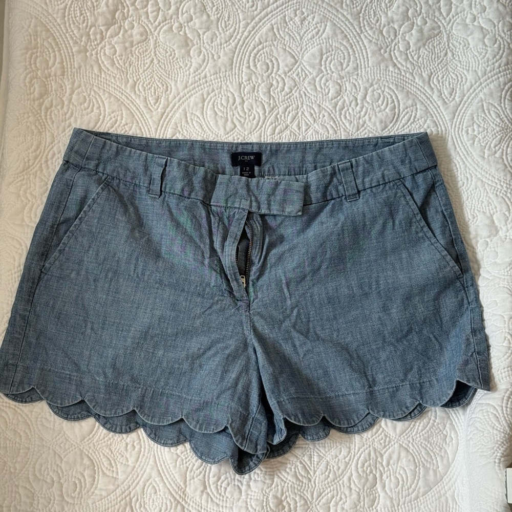 J. Crew Blue High Waist Scalloped Shorts